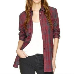 Talula Aritzia Womens Shirt 2XS XXS Soft Oversized Mapleton Red Plaid Button